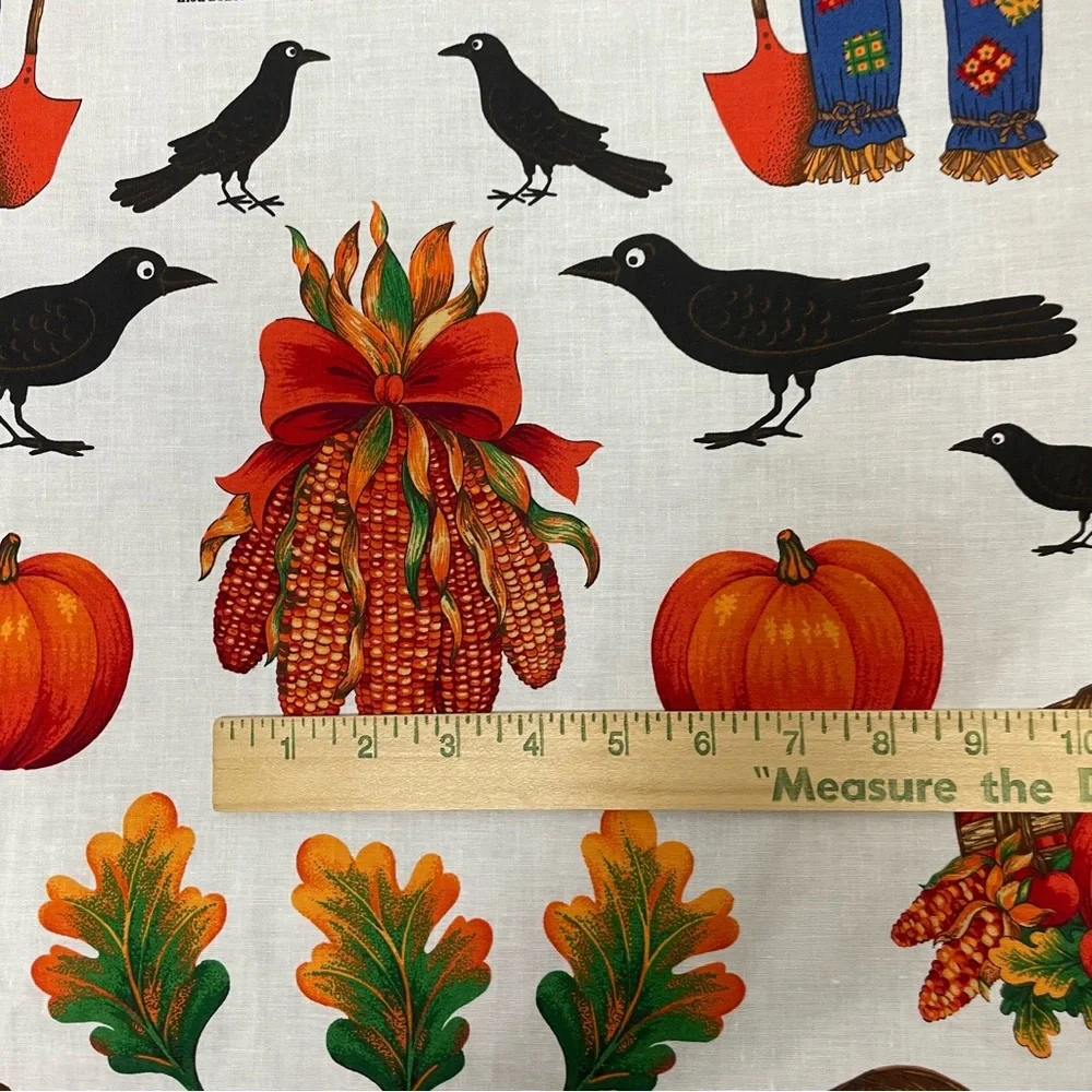 Vintage Autumn Applique No-Sew Crafting Fabric Panel Halloween Thanksgiving #K31